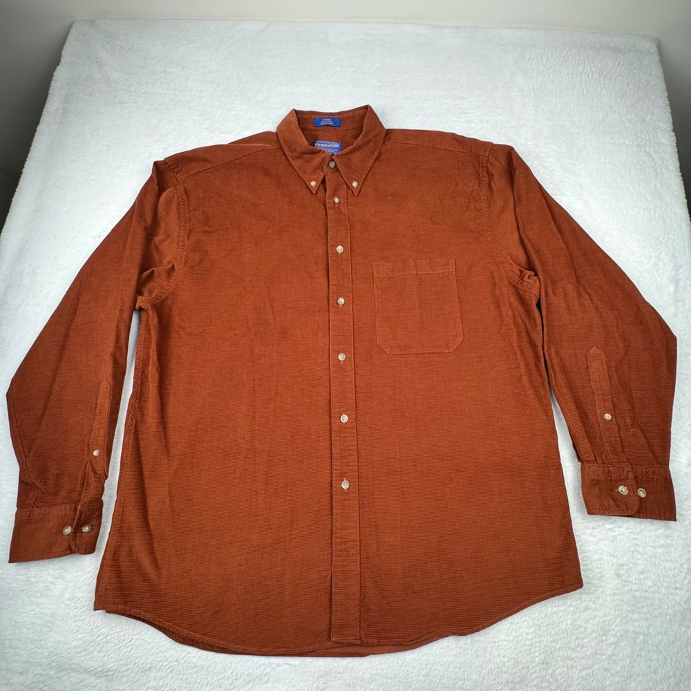 Pendleton Corduroy Shirt Mens XL Orange Long Sleeve Button Down Cotton Pocket